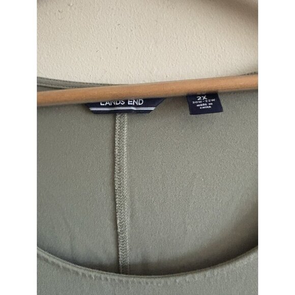 LANDS END Shift Dress Size 2X Khaki Green Cotton Blend Relaxed Comfy Lagenlook - Picture 2 of 8